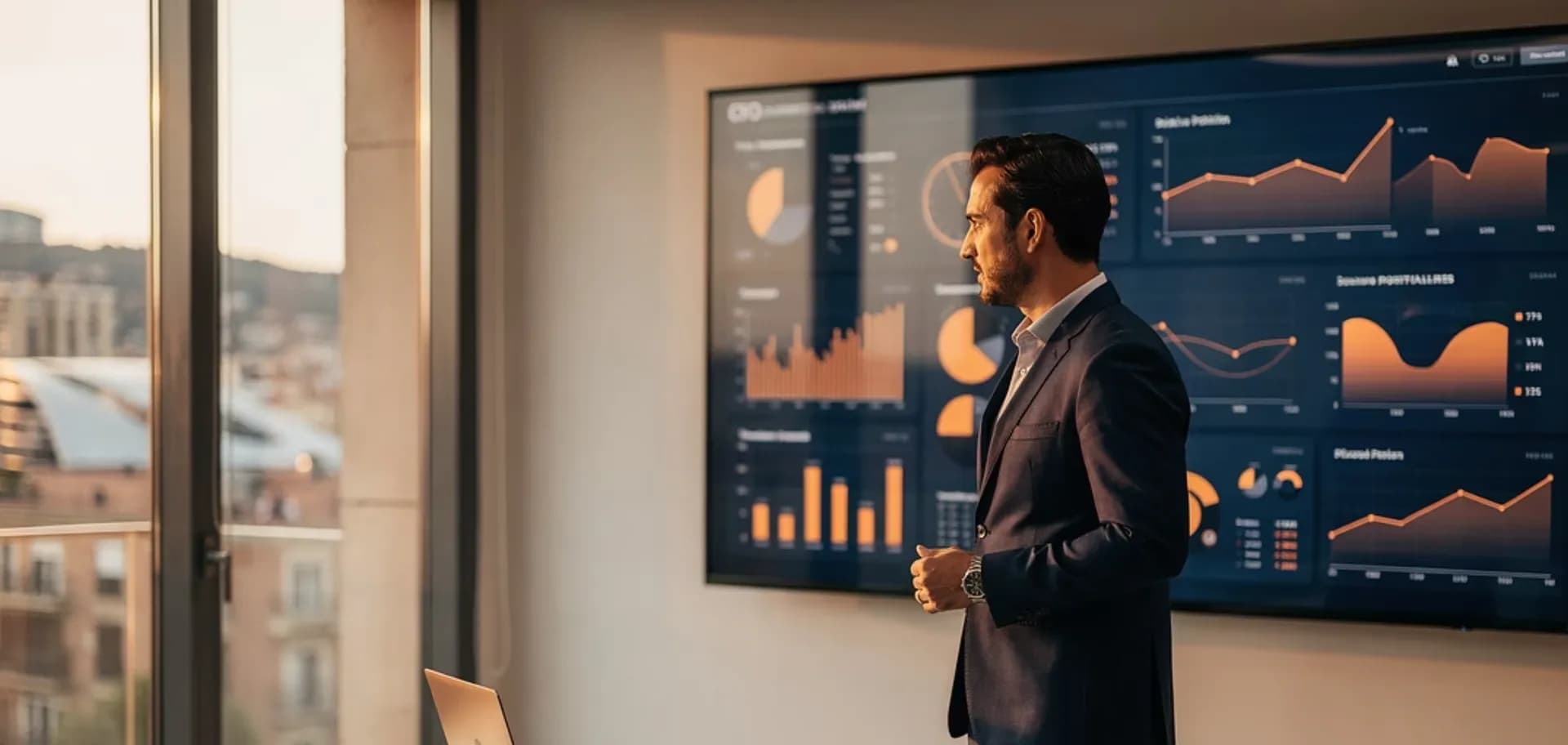 Director financer extern analitzant indicadors financers d'una pime al seu despatx