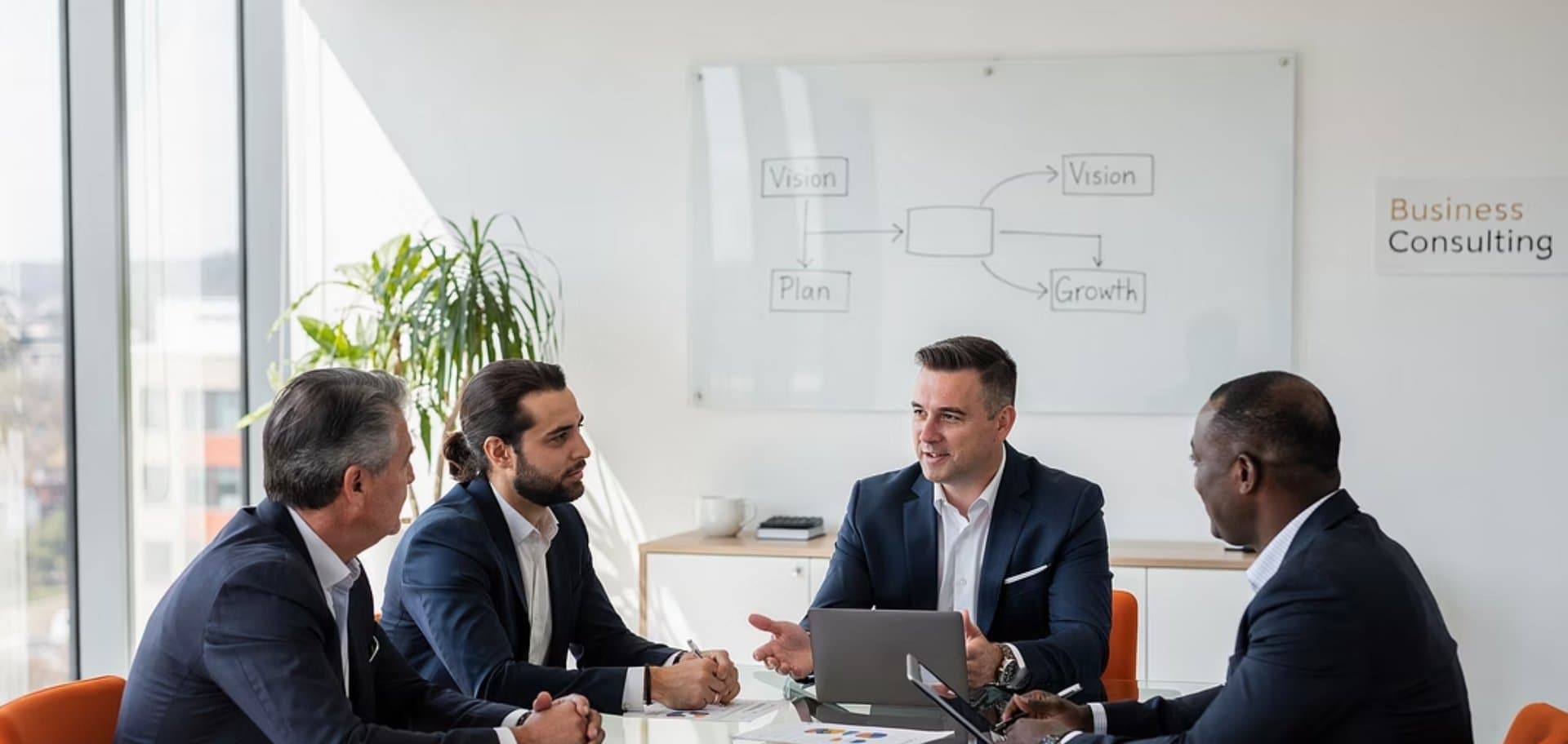 Consultor de Tecnocim trabajando con el equipo directivo de una pyme en estrategia de crecimiento