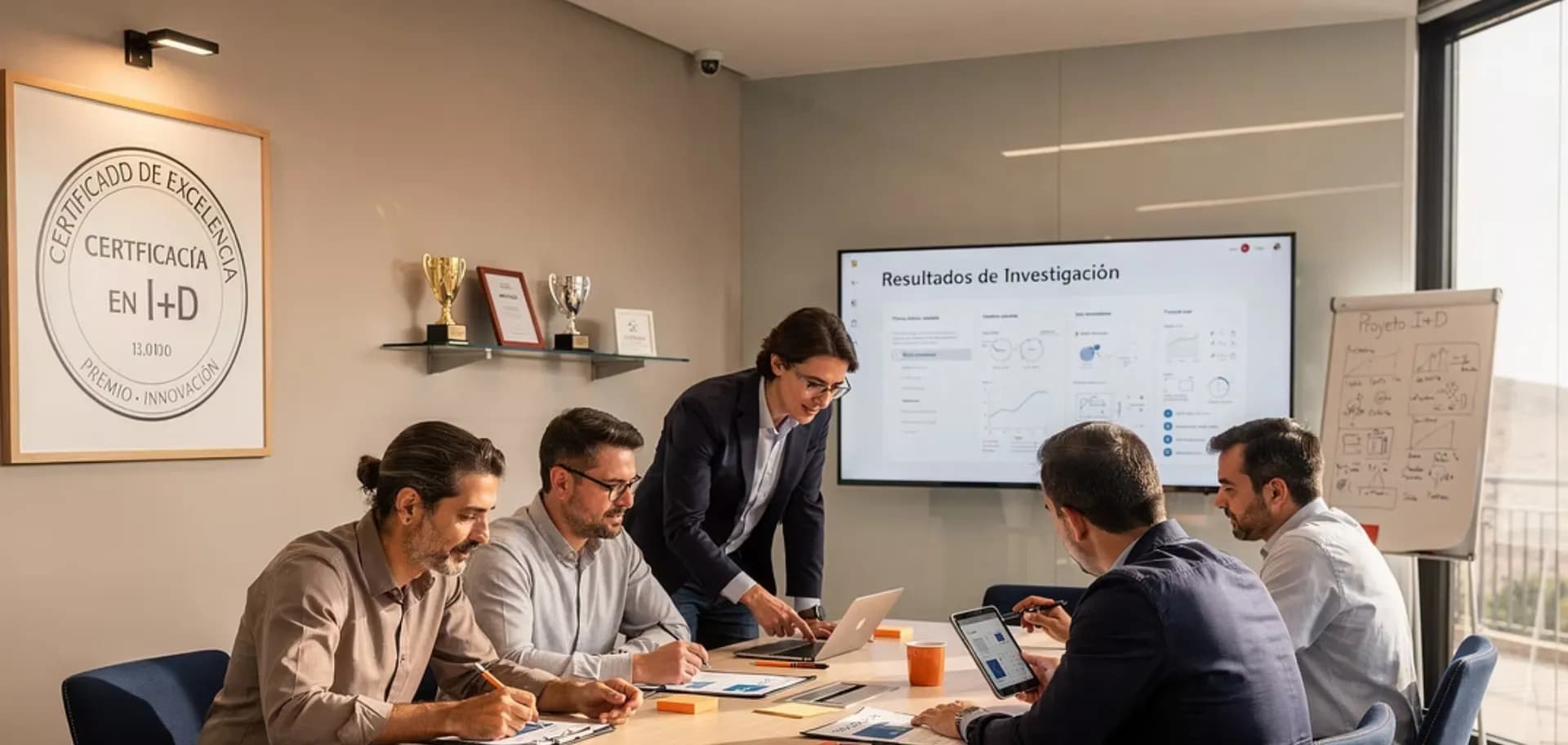 Empresa innovadora amb personal investigador treballant en un laboratori amb el segell PIME innovadora