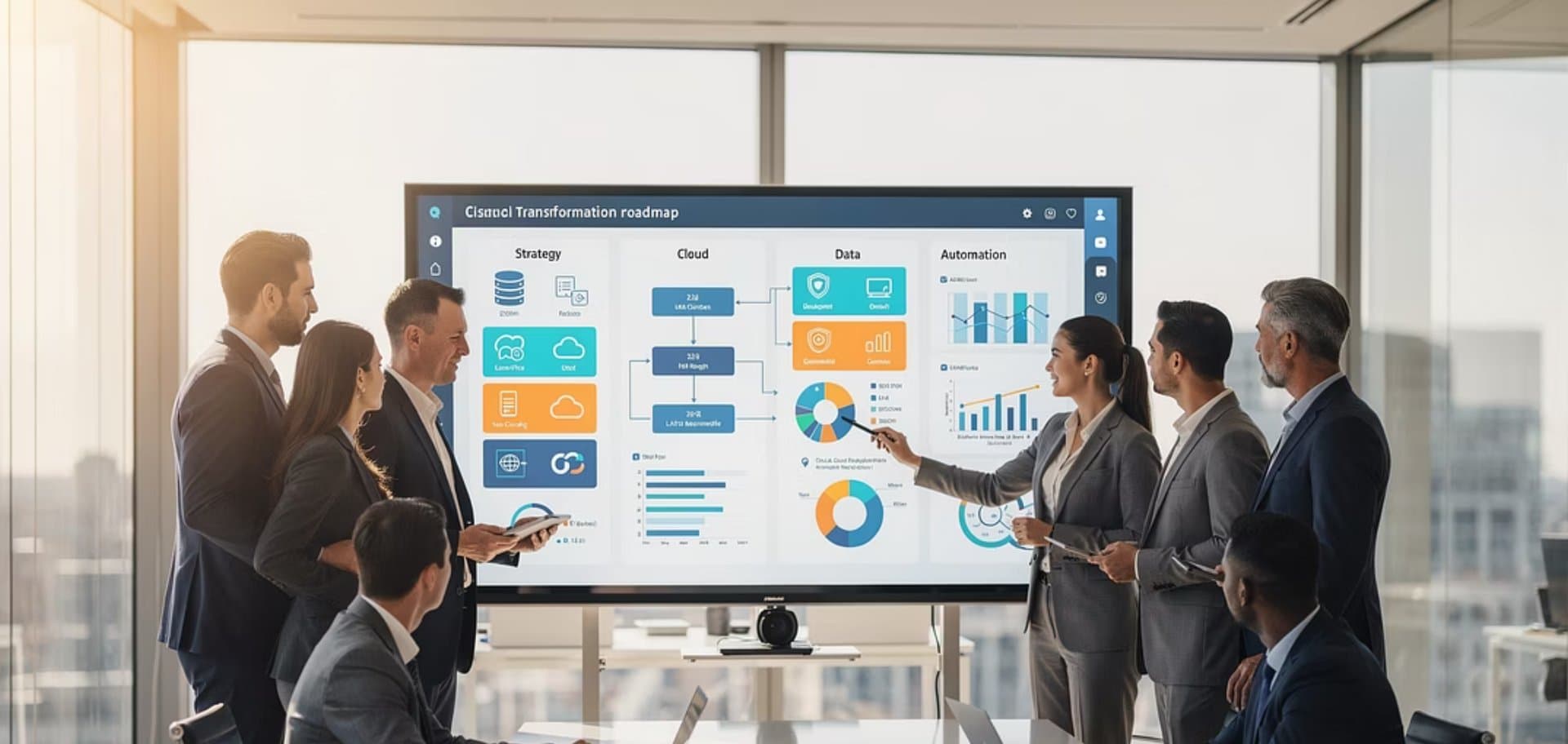 Consultors de transformació digital analitzant processos empresarials amb tecnologia avançada