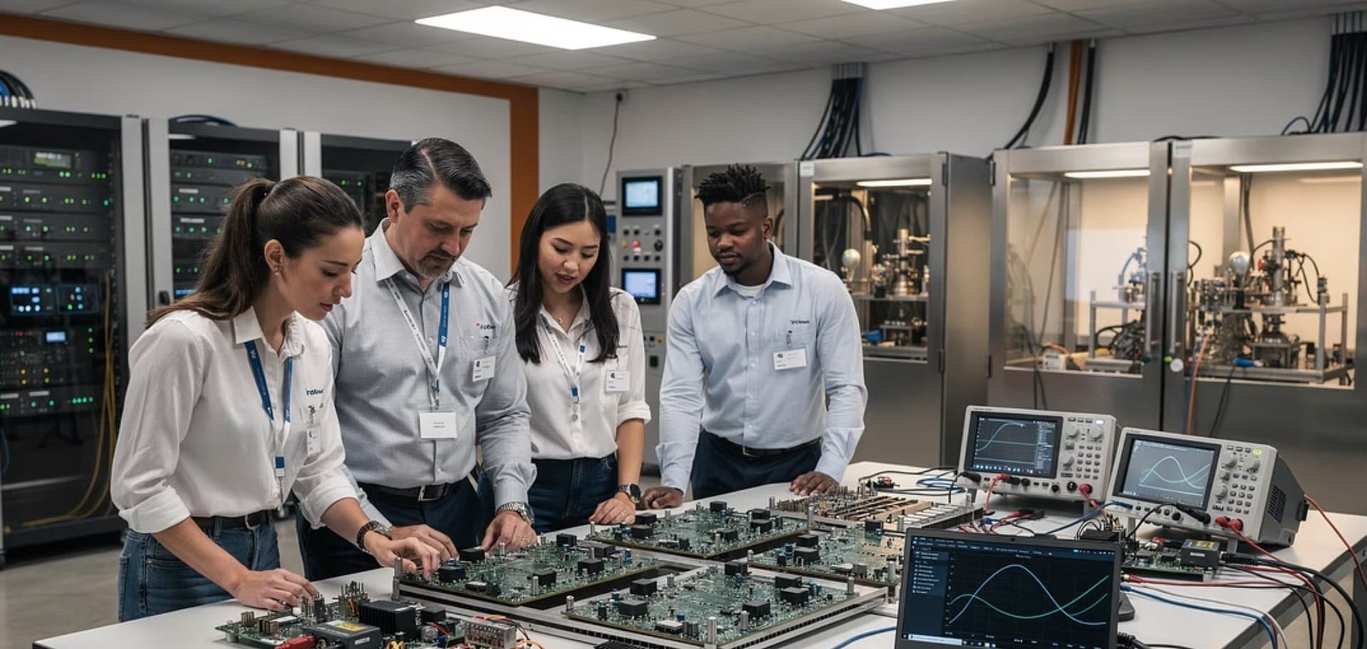 Equip d'innovació tecnològica treballant en un projecte de R+D finançat pel CDTI